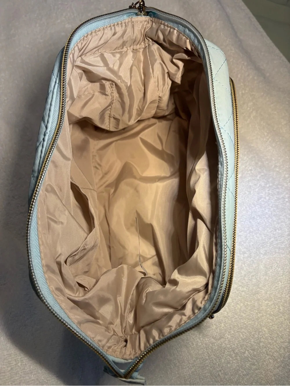 BAGSMART Quilted Pastel Blue Women's Cosmetic Pouch with Gold Accents